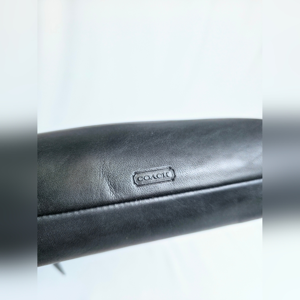 Vintage Coach Cosmetic Case Large 7172 Blavy Navy Leather Pouch Blue Ticking - Picture 5 of 14